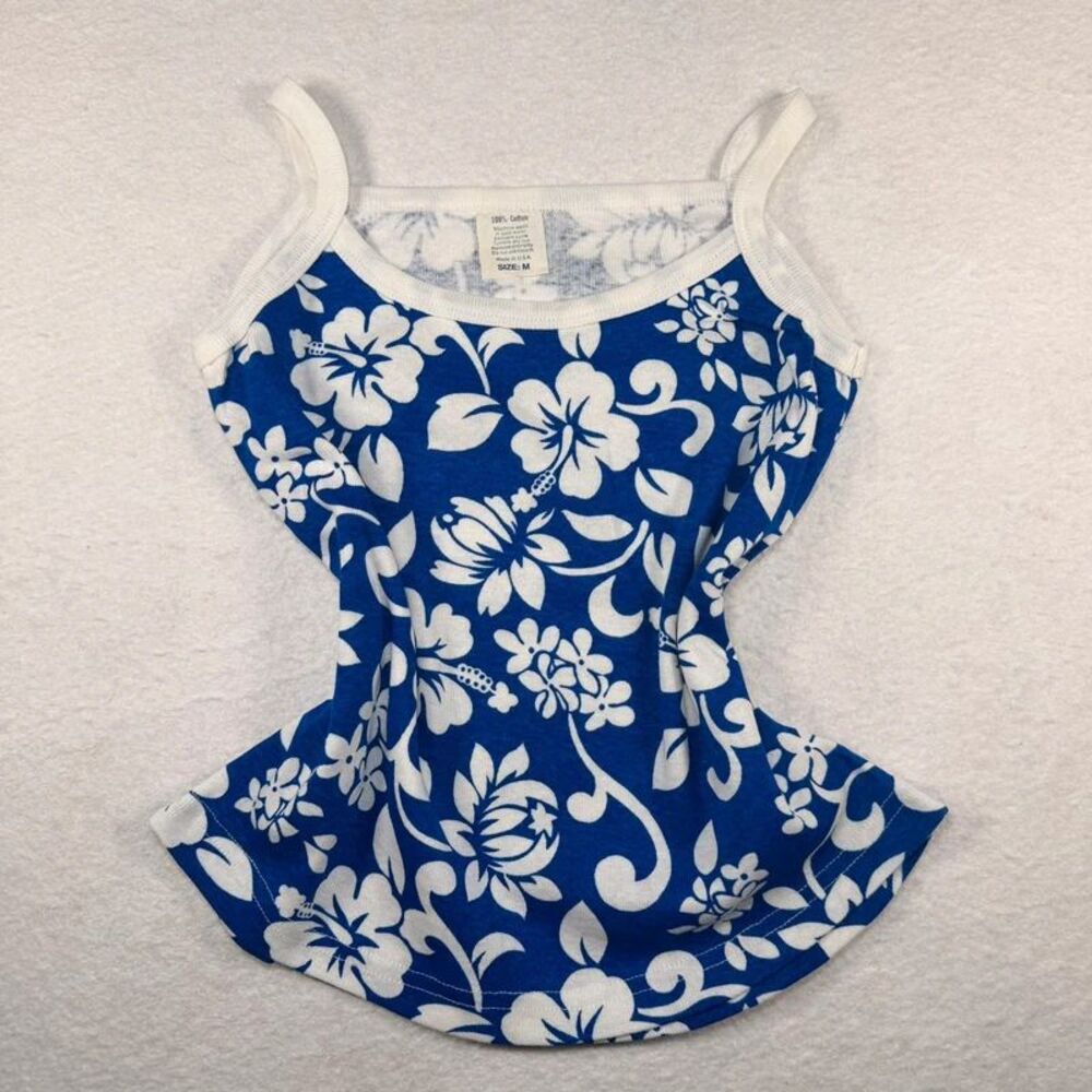 Vintage Blue & White Hawaiian Floral Cami Tank Top